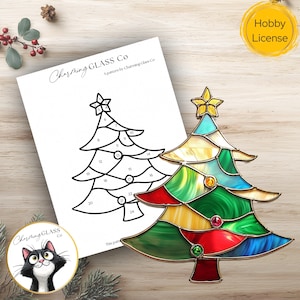 Wunderliche Weihnachtsbaum-Buntglasmuster, Glasmalerei-Kiefer, Glasmalerei-Muster, digitaler Download, Glasmalerei-Weihnachten