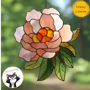 Peony Stained Glass Pattern, Digital Download, Flower Stained Glass Design, DIY Suncatcher Template, Floral Glass Art Pattern for Hobbyists