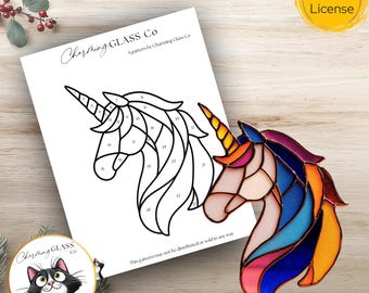 マジカルユニコーンのステンドグラスクロスステッチパターンデジタル