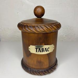 Vintage Wooden “Tabac” Moisture Control Jar | Handcrafted Tobacco Storage with Sponge | Rustic Decorative Container