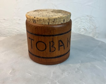 Vintage Swedish Wooden "TOBAK" Jar: Mid-Century Modern Storage Canister