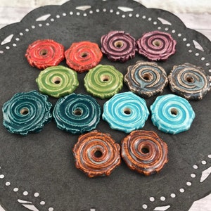 Handmade Ceramic Disc Beads - Earring Sized - Spiral Disc Bead - Craft Supplies - Made To Order - Marsha Neal Studio - Porcelain Clay