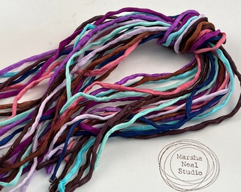 Hand Painted Silk Cord - Hand Dyed Silk - Silk Ribbon - Jewelry Supplies - Craft Supplies - 10 Silks - 2mm Silk Cord Item No.572