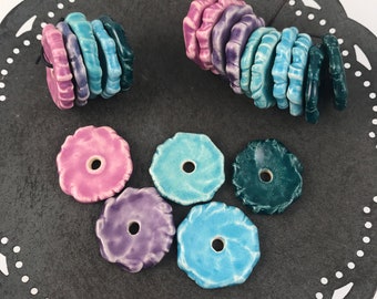 Handmade Ceramic Disc Bead Set: Handmade Jewelry Supplies. Marsha Neal Studio.
