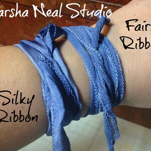 Silk Ribbon Hand Painted Silk Silky Ribbon Fairy Ribbon Jewelry Supplies Wrap Bracelet Craft Supplies Stormy Waters Palette image 4