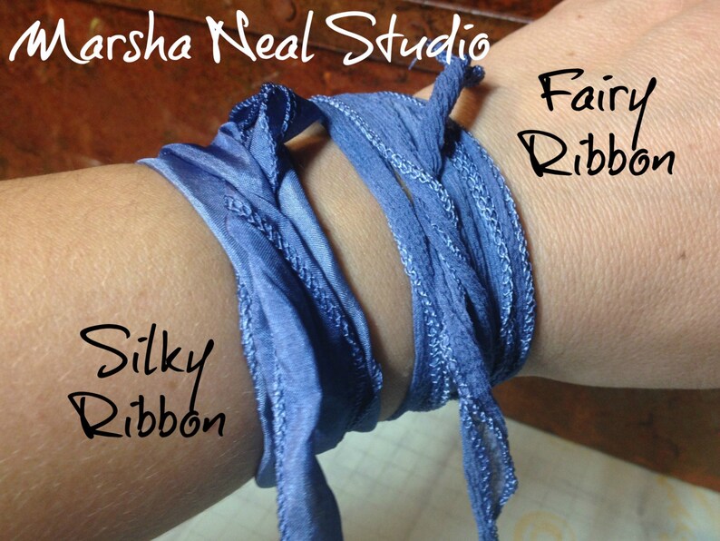 Silk Ribbon Hand Painted Silk Silky Ribbon Fairy Ribbon Jewelry Supplies Wrap Bracelet Craft Supplies Stormy Waters Palette image 4