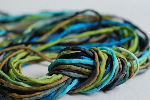 2mm Silk Cord Set of 10 Silks in Blue Green Waters Color Palette by Marsha  Neal Studio Craft Supplies Jewelry Supplies 