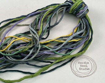 Hand Painted Silk Cord - Hand Dyed Silk - Silk Ribbon - Jewelry Supplies - Craft Supplies - 10 Silks - 2mm Silk Cord Item No.589