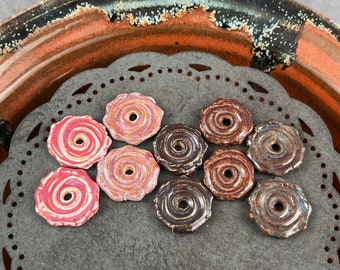 Handmade Ceramic Beads: Textured Earring Sized Pair by Marsha Neal Studio