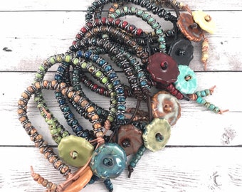 DIY Adult Beaded Friendship Bracelet Kit: Zig-Zag Design. Picasso Bead Finish. Marsha Neal Studio