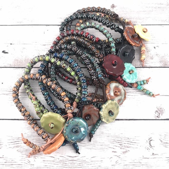 DIY Adult Beaded Friendship Bracelet Kit: Zig-Zag Design. Picasso Bead Finish. Marsha Neal Studio