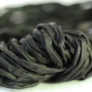 Black Silk Ribbon Cord - Hand Dyed Silk Ribbon - DIY Crafts - Jewelry Supplies - Craft Supplies - 2mm Silk Cord Strands - 40" Silk Cord