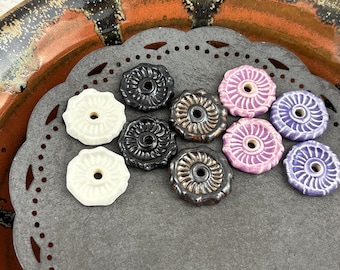 Handmade Textured Ceramic Beads: Earring Sized Pair by Marsha Neal Studio