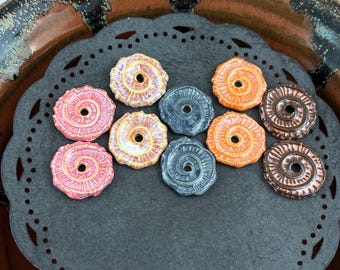 Handmade Ceramic Beads: Textured Spiral Discs - Earring Sized Pair - Marsha Neal Studio