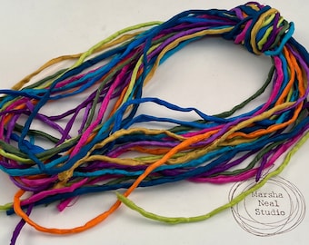 Hand Painted Silk Cord - Hand Dyed Silk - Silk Ribbon - Jewelry Supplies - Craft Supplies - 10 Silks - 2mm Silk Cord Item No.587