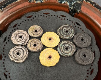 Handmade Ceramic Beads: Spiral Textured Disc Earring Sized Pair by Marsha Neal Studio