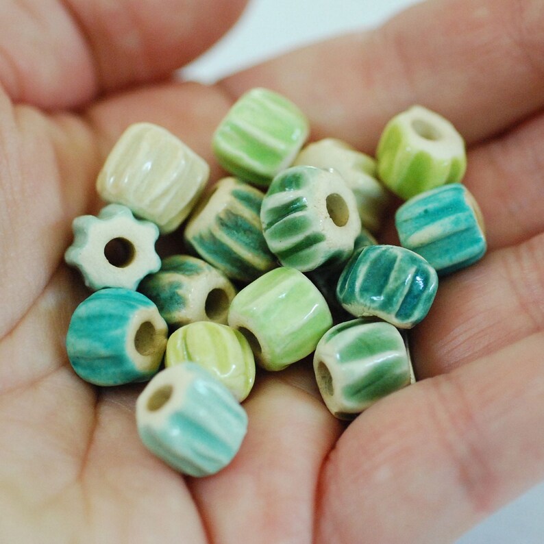 Handmade Ceramic Beads Chevron Barrel Bead Style Made to Etsy