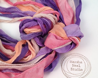 Hand Dyed Silk Ribbon: Ice Cream Sorbet Palette. Jewelry Supplies by Marsha Neal Studio