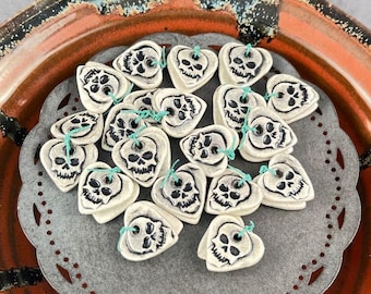 Handmade Ceramic Skull Heart Beads: Marsha Neal Studio Earring Sized Pendants
