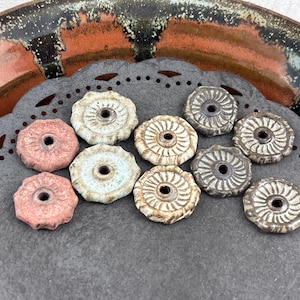 Handmade Ceramic Beads: Textured Disc Earring Sized Pair by Marsha Neal Studio