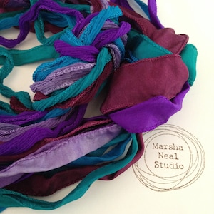 Hand Dyed Silk Ribbon: Royal Monet Palette. Jewelry Supplies by Marsha Neal Studio