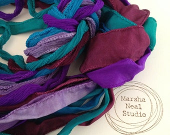 Hand Dyed Silk Ribbon: Royal Monet Palette. Jewelry Supplies by Marsha Neal Studio