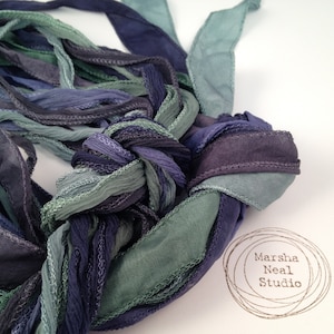 Hand Painted Silk Ribbon: Stormy Waters Palette. Jewelry Supplies by Marsha Neal Studio