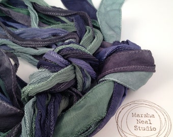 Hand Painted Silk Ribbon: Stormy Waters Palette. Jewelry Supplies by Marsha Neal Studio