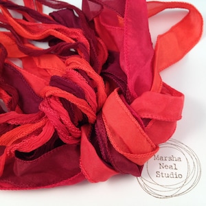 Hand Dyed Silk Ribbon: Holiday Red Palette. Jewelry Supplies by Marsha Neal Studio
