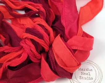 Hand Dyed Silk Ribbon: Holiday Red Palette. Jewelry Supplies by Marsha Neal Studio