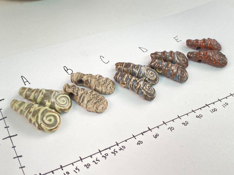 Ceramic Beads One Pair Swirl Spiral Tear Drop Design Earring Sized Pairs Marsha Neal Studio Handmade Beads 9A image 3