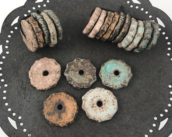 Handmade Ceramic Disc Bead Set: Rustic Handmade Jewelry Supplies. Marsha Neal Studio