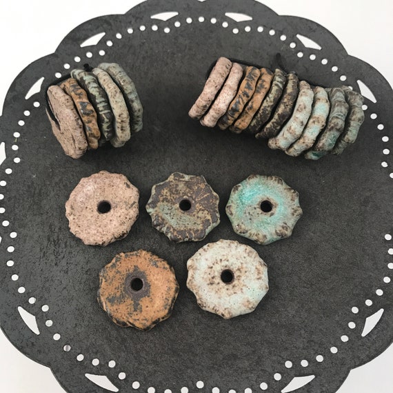 Handmade Ceramic Beads Disc Beads Flat Coin Beads Chocolate Stoneware Clay  Rustic Glazes Made to Order Marsha Neal Studio 