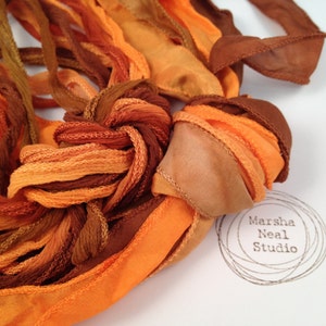 Hand Dyed Silk Ribbon: Copper Fall Palette. Jewelry Supplies by Marsha Neal Studio