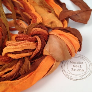 Hand Dyed Silk Ribbon Silky Ribbon Fairy Ribbon Jewelry Supplies Wrap Bracelet Craft Supplies Copper Pumpkin Color Palette image 1