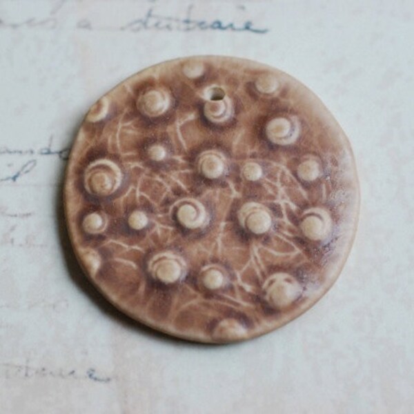 Weekend DeStash Sale Porcelain Pendant Large Round Size Satin Matte Mauve Tan Glaze