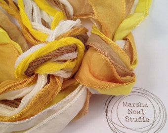 Hand Dyed Silk Ribbon: Yellow Gold Palette. Jewelry Supplies by Marsha Neal Studio