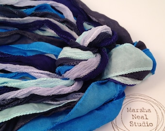 Hand Painted Silk Ribbon: Sky Blue Palette, Jewelry Supplies by Marsha Neal Studio