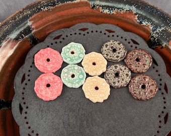 Handmade Ceramic Beads: Textured Disc Earring Sized Pair by Marsha Neal Studio