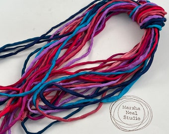 Hand Painted Silk Cord - Hand Dyed Silk - Silk Ribbon - Jewelry Supplies - Craft Supplies - 10 Silks - 2mm Silk Cord Item No.568