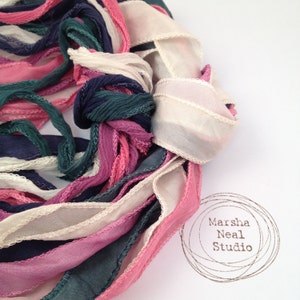 Hand Painted Silk Ribbon: Winter Paper Whites Palette. Jewelry Supplies by Marsha Neal Studio
