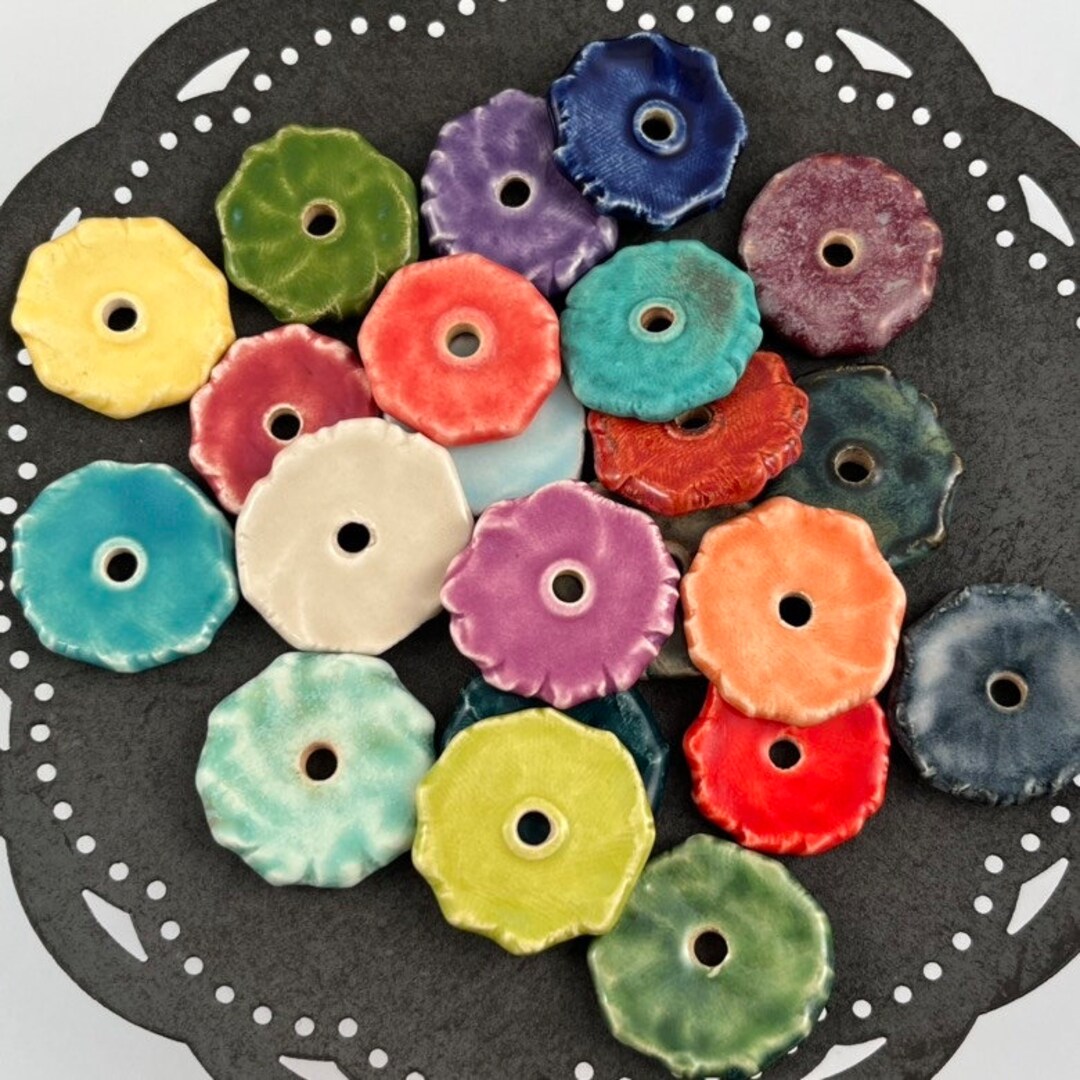 Handmade Ceramic Coin Beads. Disc Beads by Marsha Neal Studio. You