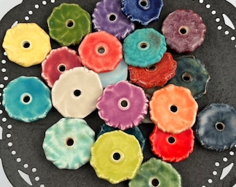 Handmade Ceramic Coin Beads. Disc beads by Marsha Neal Studio. You pick the color.