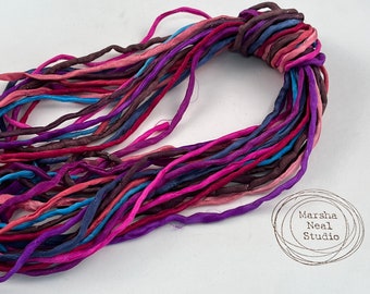 Hand Painted Silk Cord - Hand Dyed Silk - Silk Ribbon - Jewelry Supplies - Craft Supplies - 10 Silks - 2mm Silk Cord Item No.575