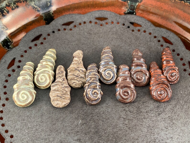 Ceramic Beads One Pair Swirl Spiral Tear Drop Design Earring Sized Pairs Marsha Neal Studio Handmade Beads 9A image 1