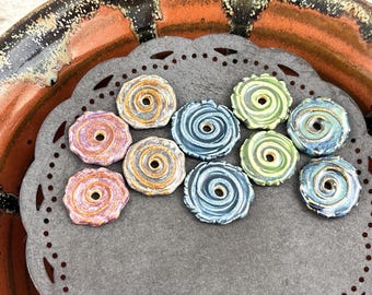 Handmade Ceramic Beads: Textured Disc Earring Sized Pair by Marsha Neal Studio