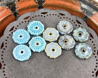 Handmade Ceramic Beads: Textured Disc Earring Sized Pair by Marsha Neal Studio