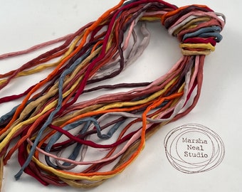 Hand Painted Silk Cord - Hand Dyed Silk - Silk Ribbon - Jewelry Supplies - Craft Supplies - 10 Silks - 2mm Silk Cord Item No.559