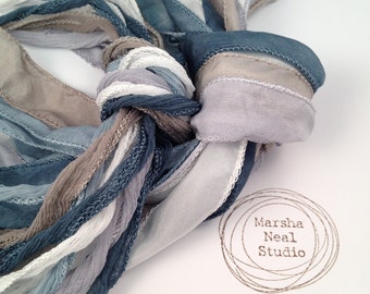Hand Dyed Silk Ribbon: Winter Wonderland Palette. Jewelry Supplies by Marsha Neal Studio