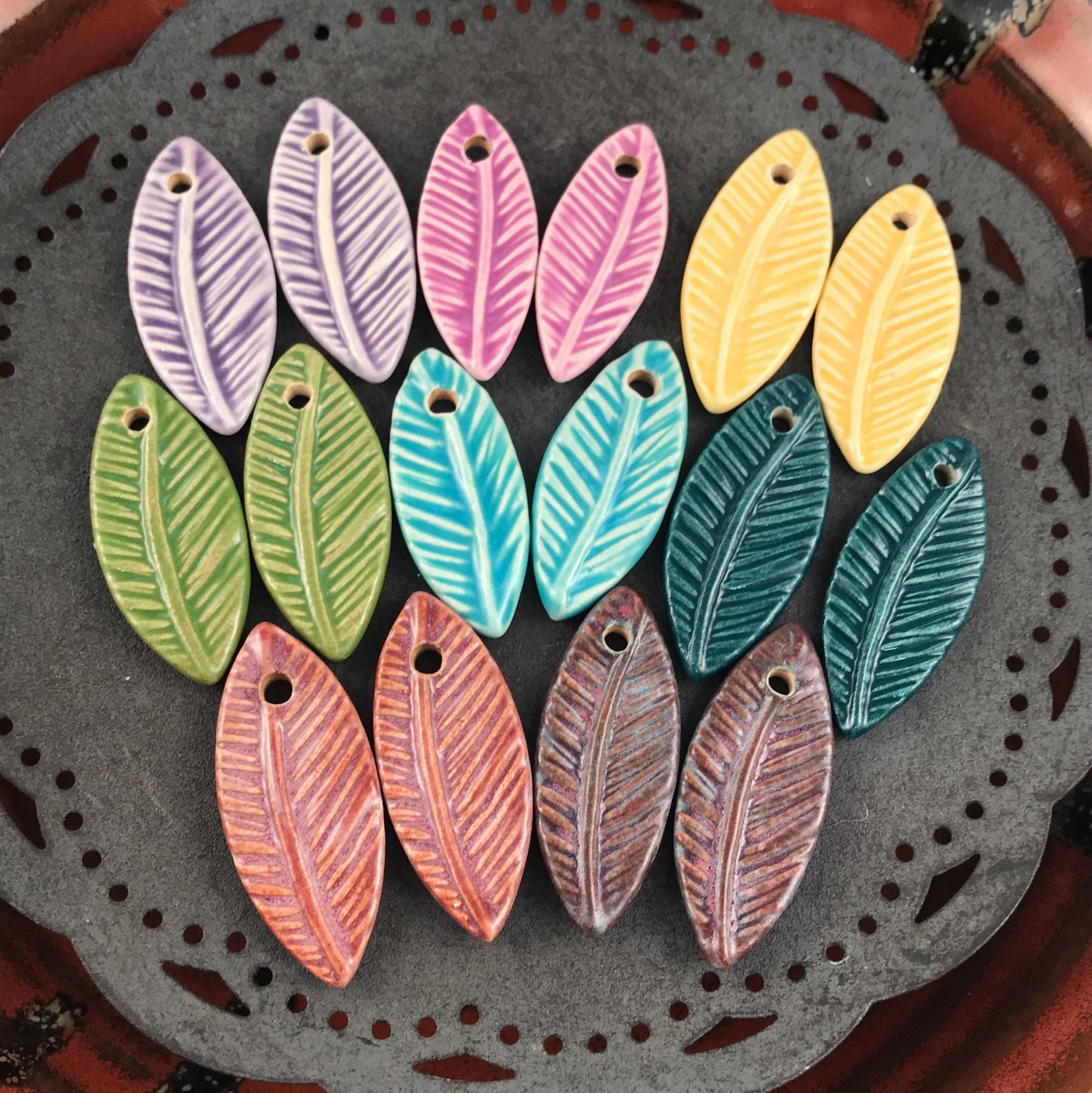 Handmade Ceramic Beads Feather Beads Leaf Chocolate Etsy